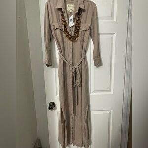 L'AGENCE Cameron Belted Linen Dress Size M With Pockets Tan